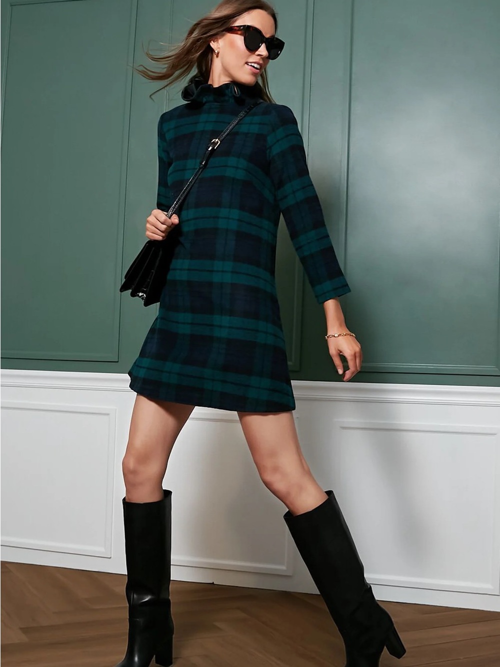 TUCKERNUCK Blackwatch Plaid Daphne Dress Size Small Bow Tie Back Holiday